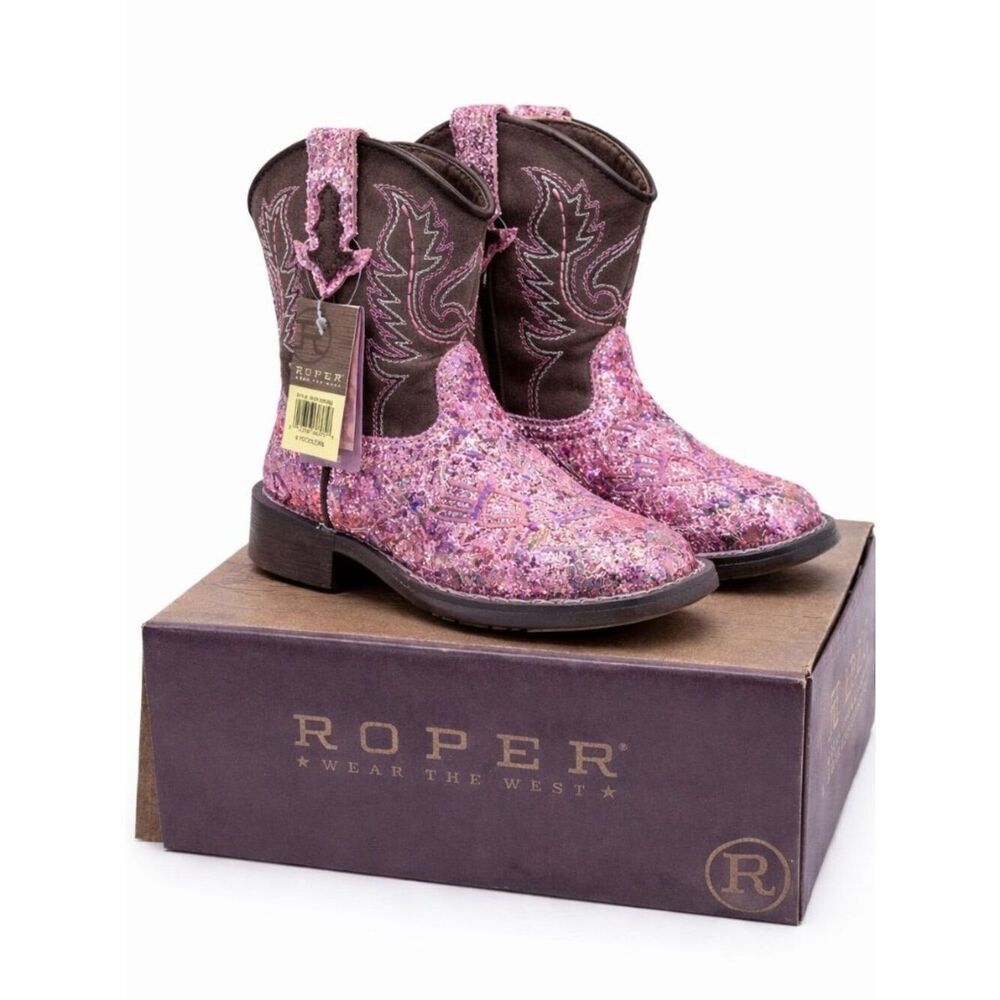 Roper Glitter Aztec Toddler Cowgirl Boots Size 6 Pink Brown Western